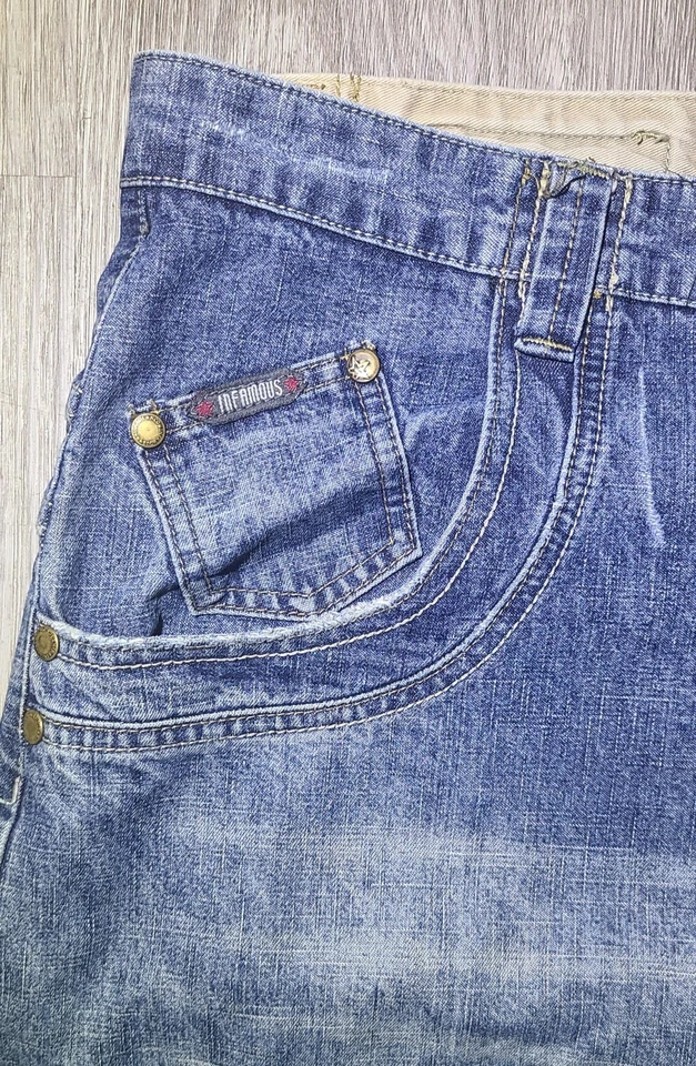 Jeans De Colección Y2K Infamous Raider Jean Co 46x32 Sueltos Pierna Ancha Desteñidos Hip Hop Foto 4 de 4