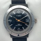 Vtg Timex Marlin Sport Mens Watch 38mm Silver Tone Black Date Diver Manual Wind