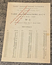Tarif  de Réparations CITROEN  B 14 et B 15  du 1er février  1929 - Bel Etat.