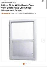 White Single-Pane Vinyl Single Hung Utility/Shed Window with Screen