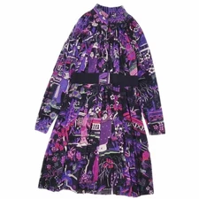Vivienne Tam One Piece Dress Power Net Long Sleeve All Over Print Used MOLO-0