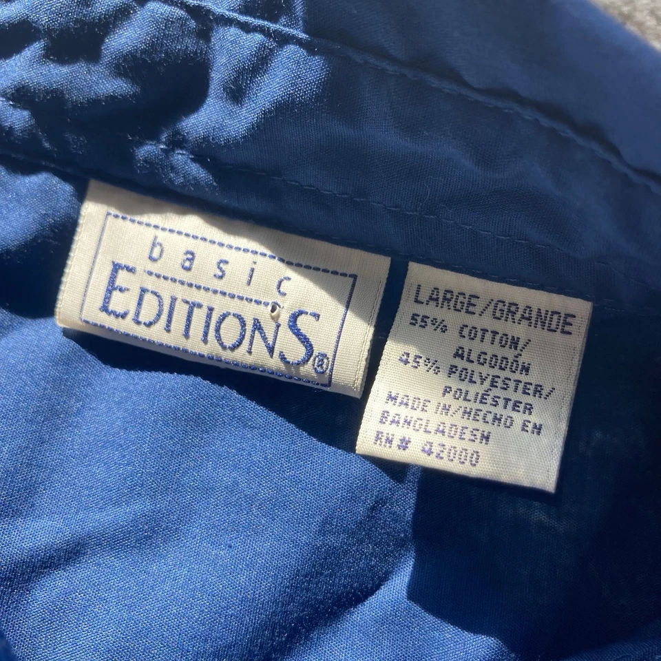 Vintage Basic Editions Blue Button Up Short Sleeve Shirt Mens Size Large Grunge - Image 3 of 4