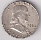 1958 D BEN FRANKLIN HALF DOLLAR 90% SILVER DENVER .50¢ UNITED STATES USA