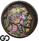 1913-D Buffalo Nickel Type 2, Stunning Rainbow Toner, Solid Gem BU++
