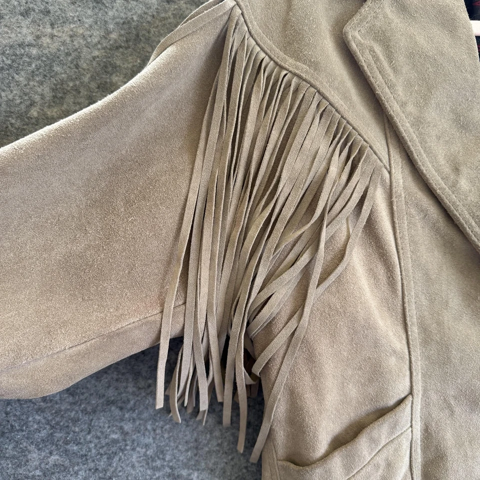 Vintage Schott Western Jacket Womens 14 Tan Suede Fringe USA Lined 90s Cowgirl - Image 2 of 4