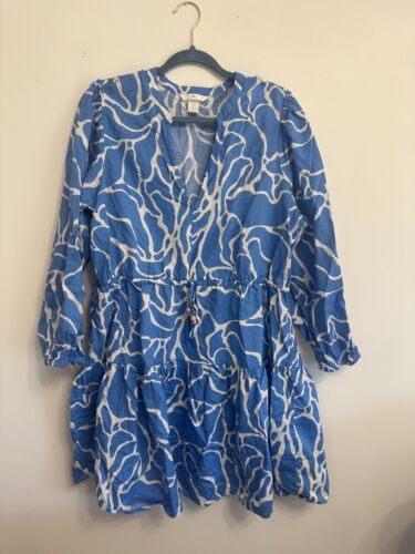 H&M Women's Drawstring-Detail Dress Blue Pattern Size XL NWOT