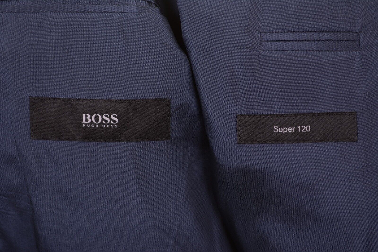 Hugo Boss Dark Navy Blue Pinstripe Super 120s Wool 2pc Suit Jacket Pants 40 R Krajowe tanie