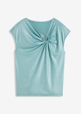 Neu Shirt mit Ringelement und Glanz Gr 48/50 Rauchsalbei Damenshirt Bluse Top