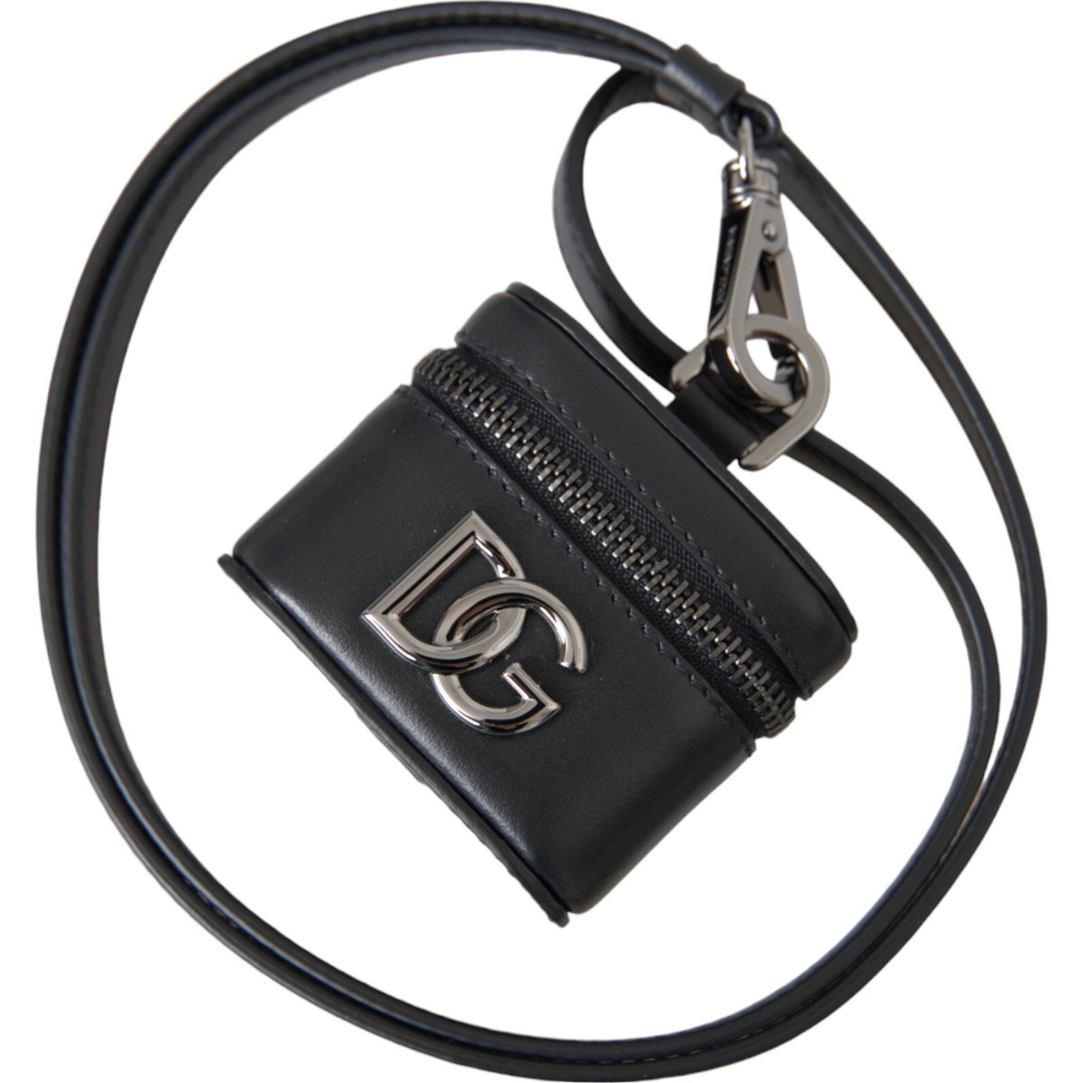 希少 DOLCE&GABBANA ドルガバ DG ロゴ ショルダー AIRPODS CASE DOLCE & GABBANA Airpods Case Black DG Logo Leather Silver