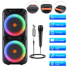 Dual 8" Bluetooth Portable Speaker Sub Woofer Heavy Bass Sound System Party +Mic