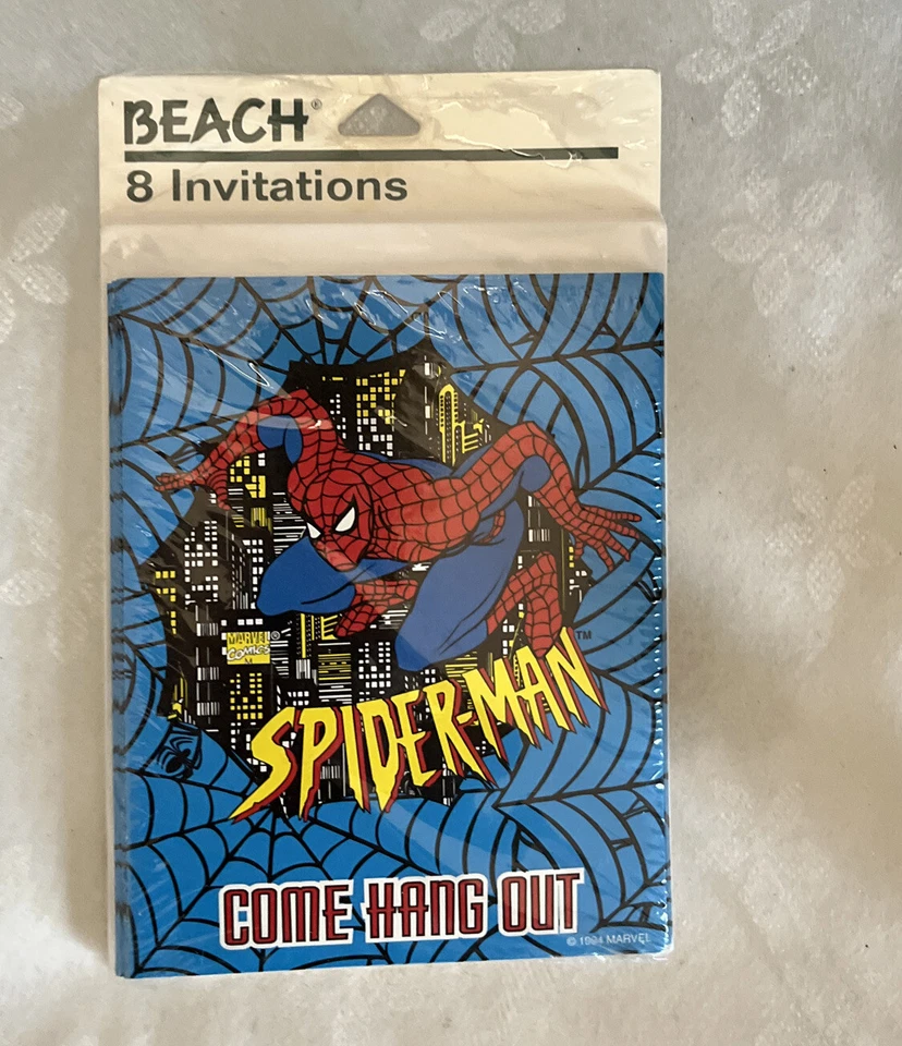 Vintage 1994 Marvel Spider-Man Come Hang Out Birthday 8 Party Invitations NIP - Image 2 of 4