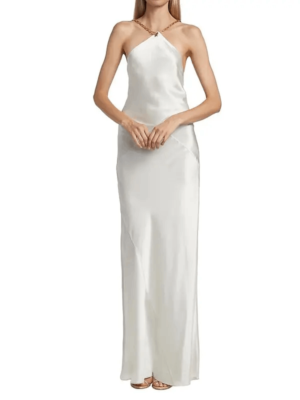 white backless dress with chains NWOT Cult Gaia Ophelia Open Back Satin Chain Strap Halter Off Large 36.0 Waist cf-black Dress With Chains | Size:us 24w