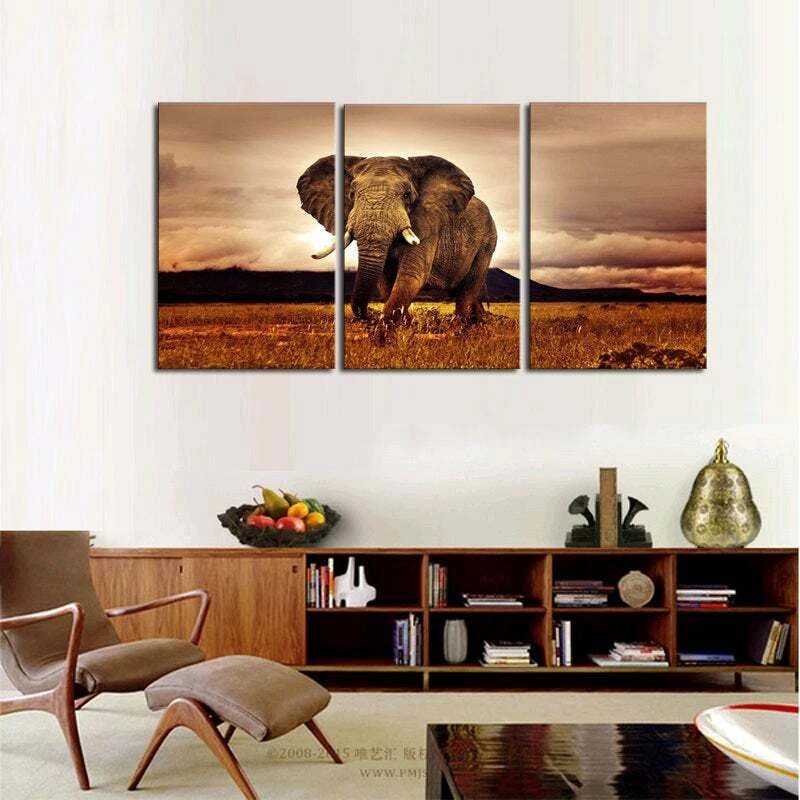 Multi Panel Print African Bull Elephant Canvas 5 Piece Picture Wall Art Africa - Image 3 of 4