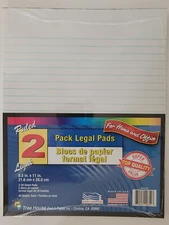 White Ruled Legal Pad Paper 8.5" x 11" Two Pads 20 Sheets/Pk