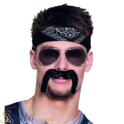 Stick On Black Biker Handlebar Moustache YMCA Fancy Dress