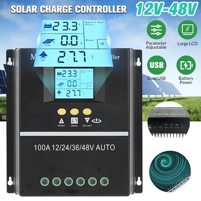 2-Pack 4000W 100A MPPT Solar Charge Controllers - 12V/24V/36V/48V, LCD Display, Waterproof