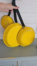 Vintage enamelware pans Huta Silesia yellow enamel pans made in poland
