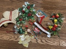 Vintage Christmas Craft Lot Paper Mache Bells Santa Plastic Holly Bells