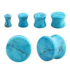 Turquoise Stone Double Flare Concave Ear Gauges Plugs Piercing Sold as Pair