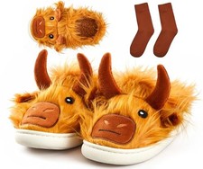 Highland Cow Slippers Valentine's 9-10 Women/7.5-8.5 Men Brown Highland Cow 2