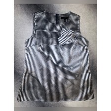 A6 Banana Republic Striped Sleeveless Blouse Bow Detail Black White Size S EUC
