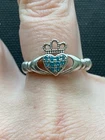 925 sterling silver Claddagh ring size 9.5 heart blue stones vintage