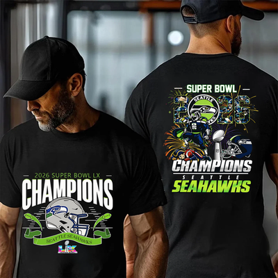 #ad 2 Sided Seattle Seahawks Super Bowl LX Champions 2026 T Shirt $34.55