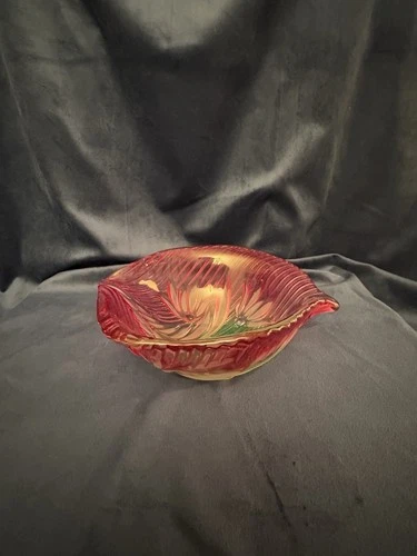 Vintage Amberina Art Glass Bowl Murano Style Red Yellow Green Swirl Ashtray