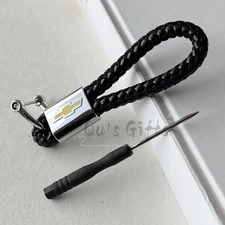 Chevrolet Logo Black Weave Calf Leather Keychain US Seller Free Shipping