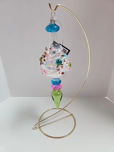  Robert Stanley Christmas Glass Ornament Finial Icicle Textured Beaded Large 8" 