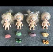Vintage 1990 Tyco Quints 4 Baby Dolls Set with Blonde Hair Blue Eyes Jointed EUC