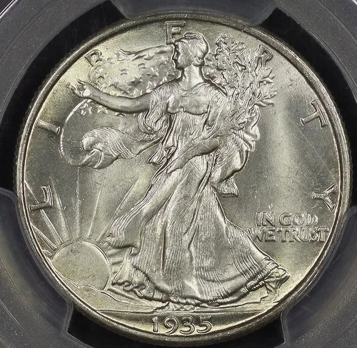 1935 WALKING LIBERTY HALF PCGS MS 64 SMOOTH SATIN LUSTER HINT OF VANILLA, DECENT