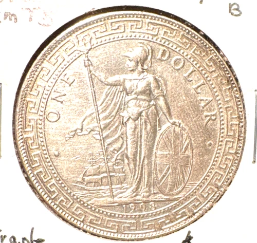 Great britain 1908 B trade dollar KM T5 AU