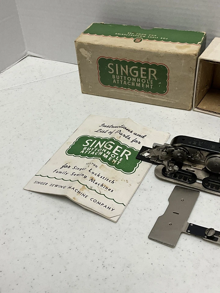 Vintage Singer Buttonholer Attachment No 121795 W/Screw and Manual - Image 3 of 4