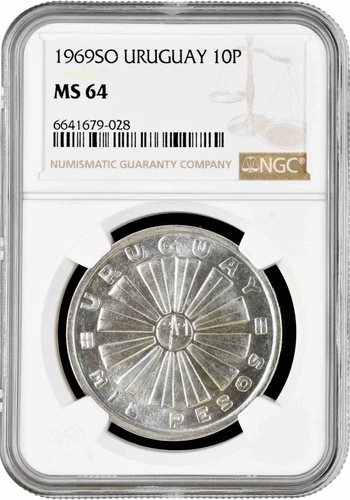 Uruguay 1000 pesos 1969 So, NGC MS64, "FAO" silver coin