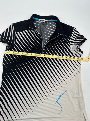 Camisa de golf Jamie Sadock para mujer S - media cremallera negra blanca a rayas polo elástico - Imagen 5 de 6