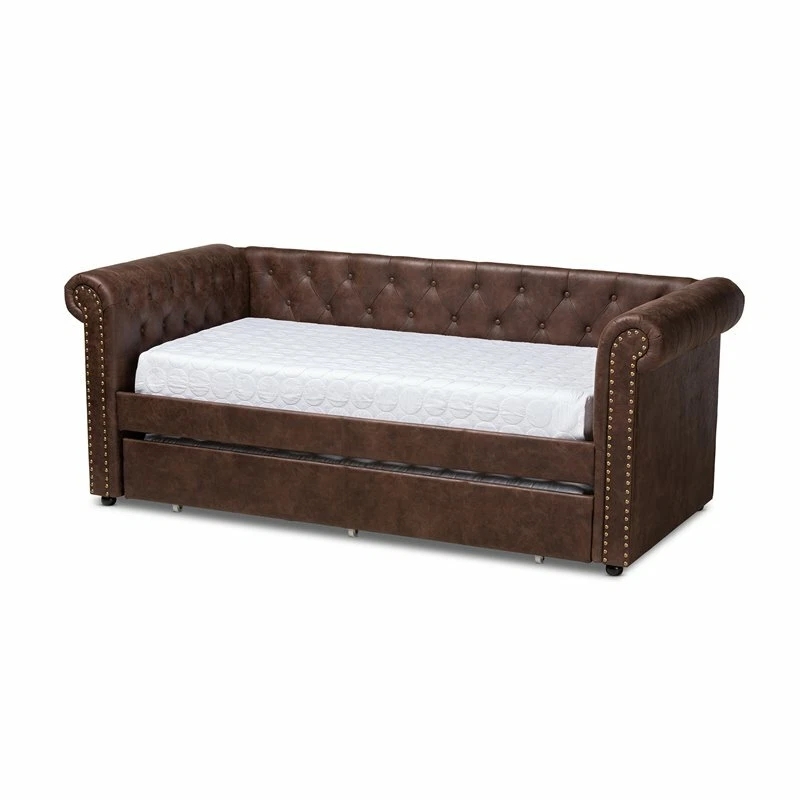 Baxton Studio Mabelle Faux Leather and Wood Twin Daybed with