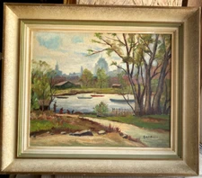 Oil Painting City Gate Old Town Shore ° Wer Knows Den Venue ? Signed Trees