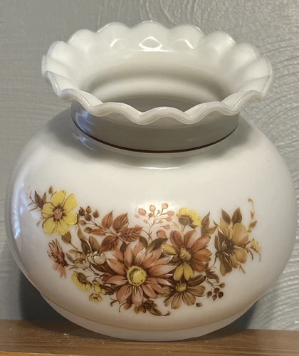 Vtg Floral Milk Glass Lamp Shade Hurricane Gone w/ Wind Parlor Replacement 6.5”