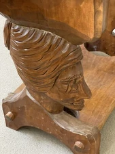Vintage 1970's St. Jean Port Joli folk art carved wood End table w/ Carved Faces