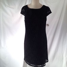 Black Lace Shift Dress Large Womens 10 Cap Sleeves NWT Evening Lined