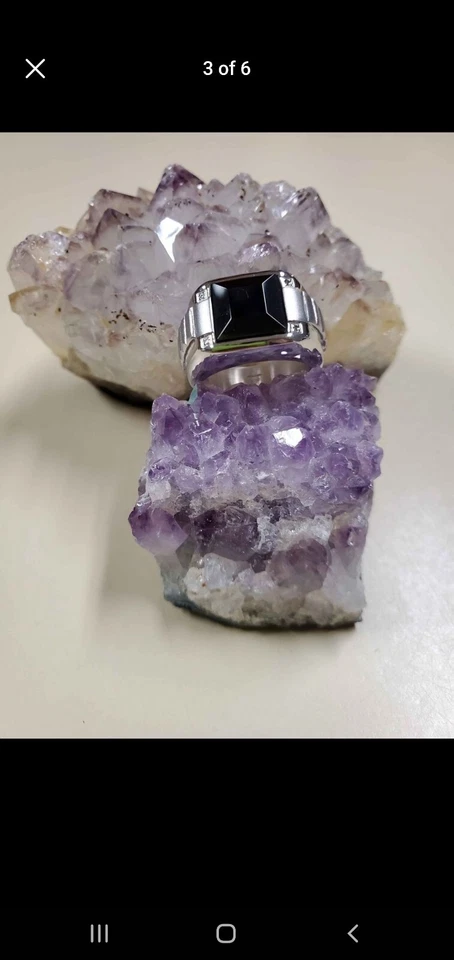 Anillo de acero inoxidable para hombre de ónix negro y circonita cúbica talla 10 Foto 3 de 4