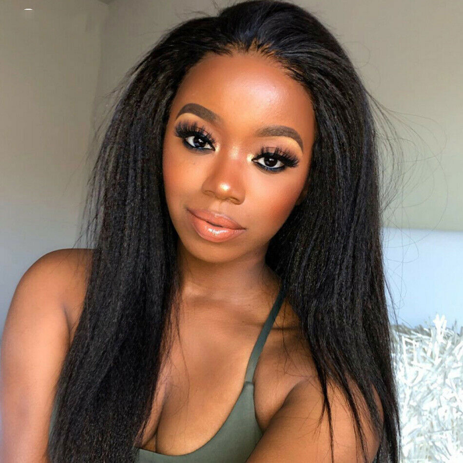 Sexy New Long Yaki Straight Lace Front Wigs Black Synthetic 