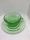 Anchor Hocking Green Depression Block Optic Cup & Saucer Set
