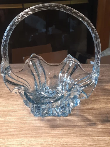 Fenton Blue Slate Vulcan Basket With Twisted Handle 8” Tall