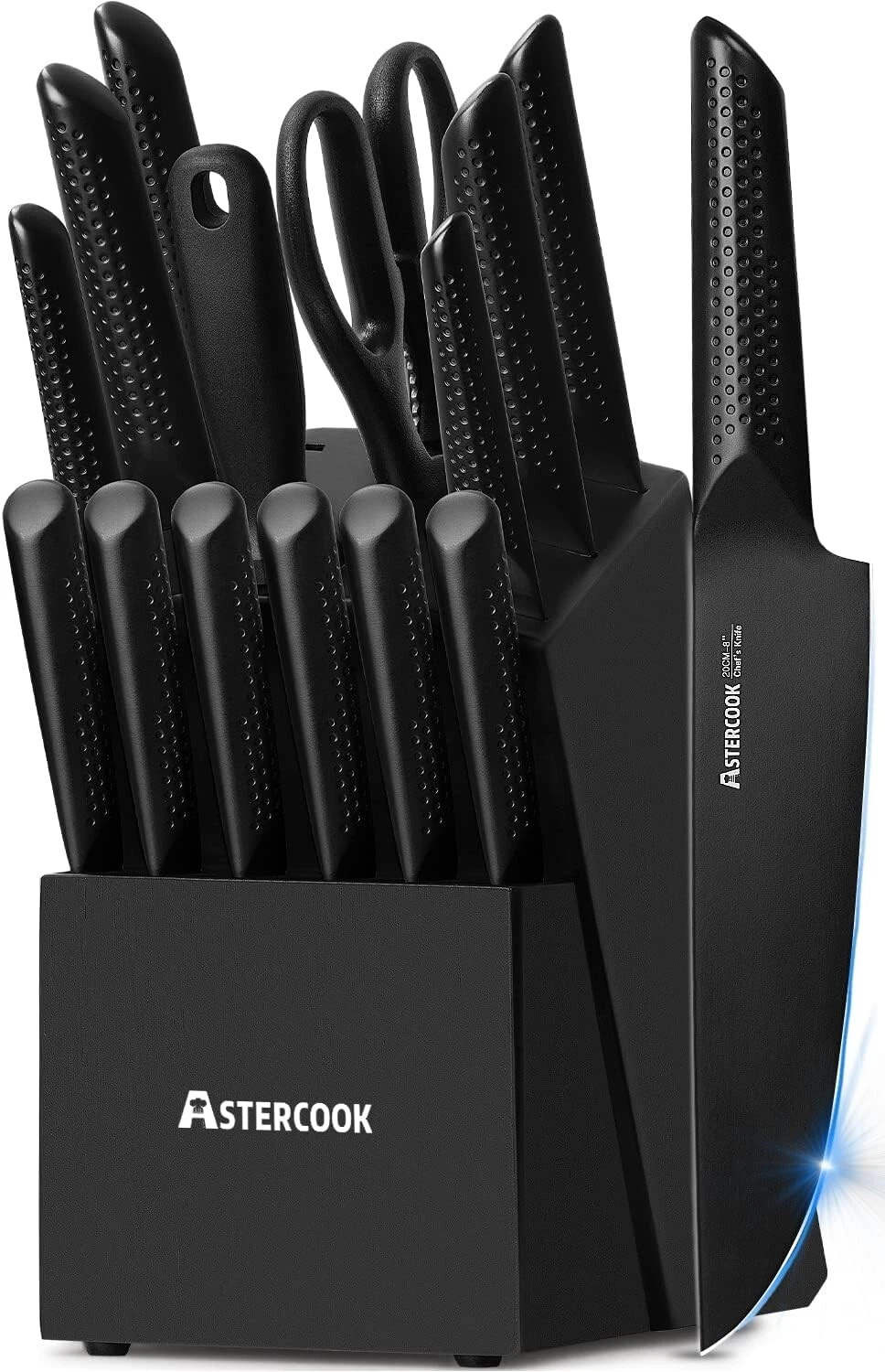 Knife Set, 15 Pieces Chef Knife Set with Block for Kitchen, German Stainless Ste
