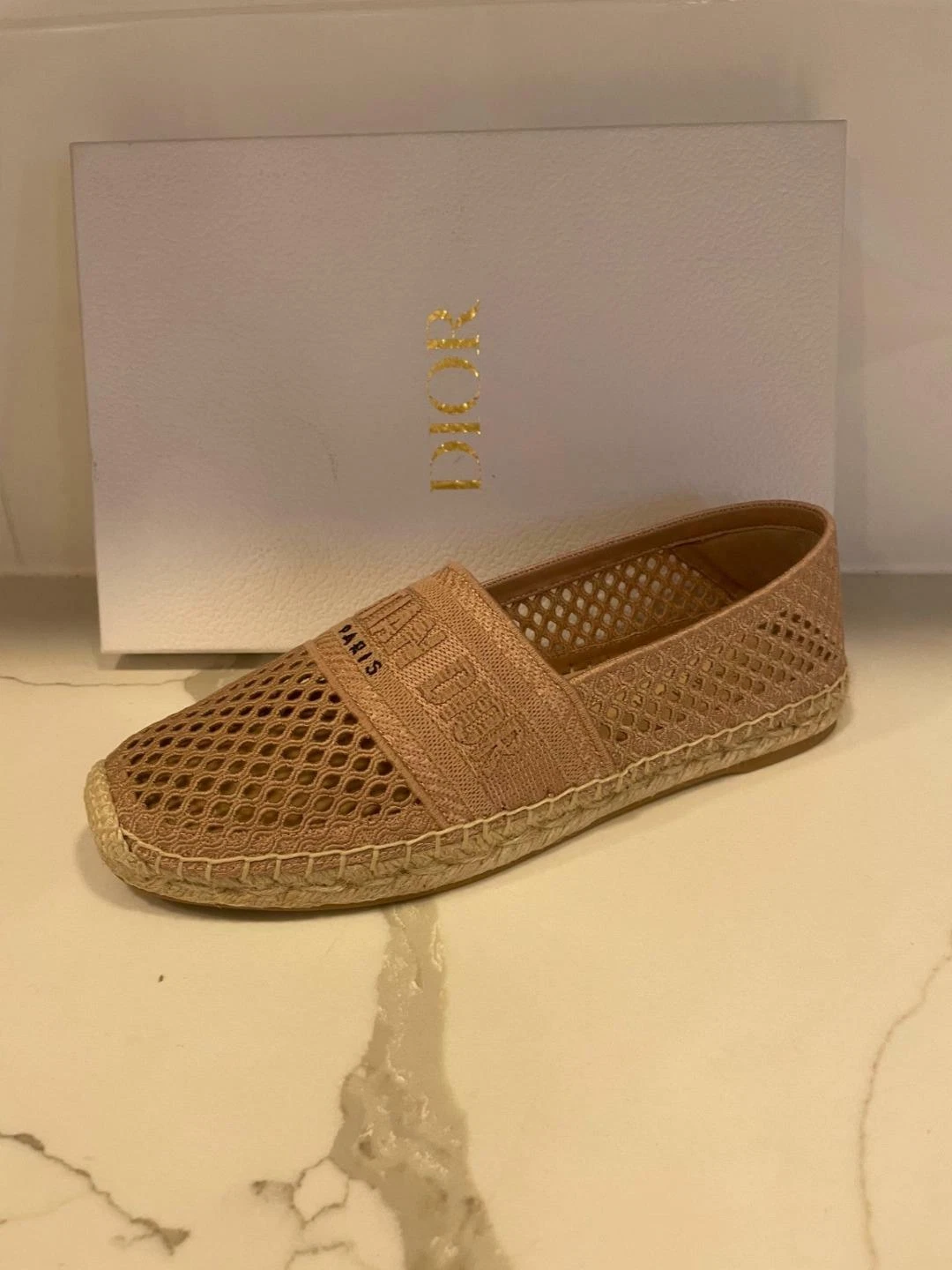 Chaussures espadrille plate en maille brodée coton DIOR Granville argile beige