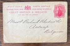 GB QV 1d 1901 Red Angeli Postal Stationery Pre Paid UPU Postcard Antwerp Belgium