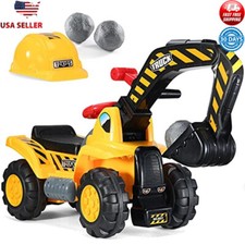 Ride On Excavator Toy Digger W/ Music Sounds Storage Helmet Rocks Kids New
