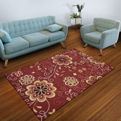 Eco-Friendly Hand Tufted Wool Area Rug Floral Red BBH Homes BBK00656